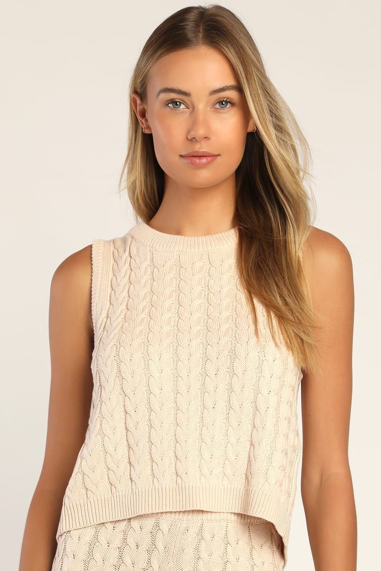 Set to Snuggle Cream Cable Knit Tie-Back Lounge Top | Lulus (US)