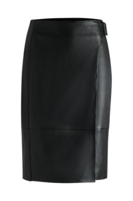 Leather skirt with strap detail- Black Women's Skirts size 2 | Hugo Boss (US)