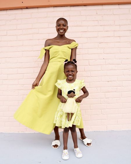 Mother daughter twinning dresses forever spring! Citrine of the shoulder dress with bows and citrine floral flutter sleeve dress for my daughter  

#LTKfamily #LTKkids #LTKstyletip