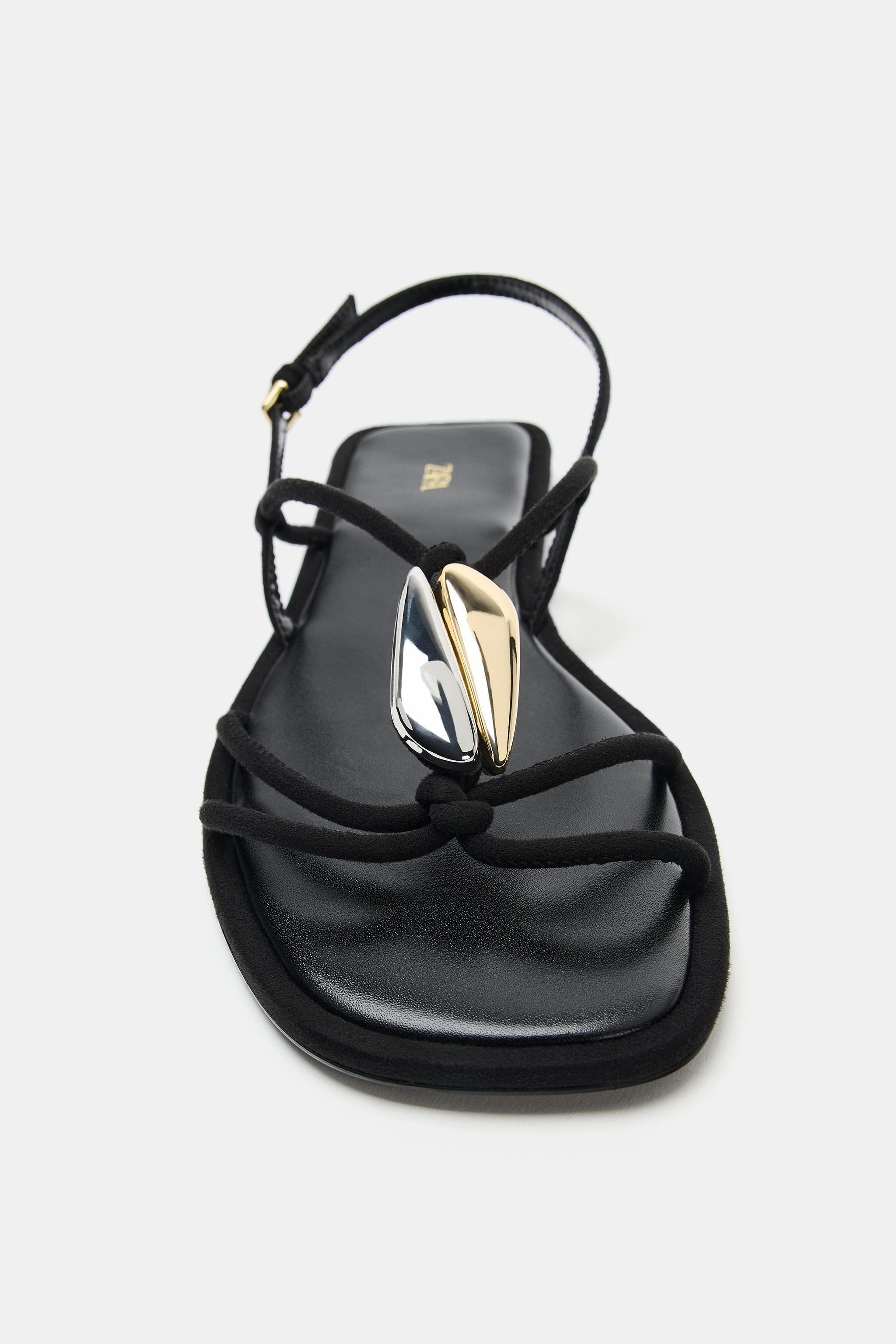 FLAT SANDALS WITH METALLIC APPLIQUÉ | Zara US
