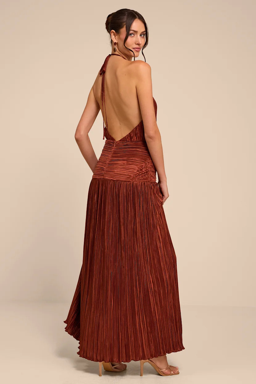 Maryann Rust Brown Plisse Maxi Dress | Lulus