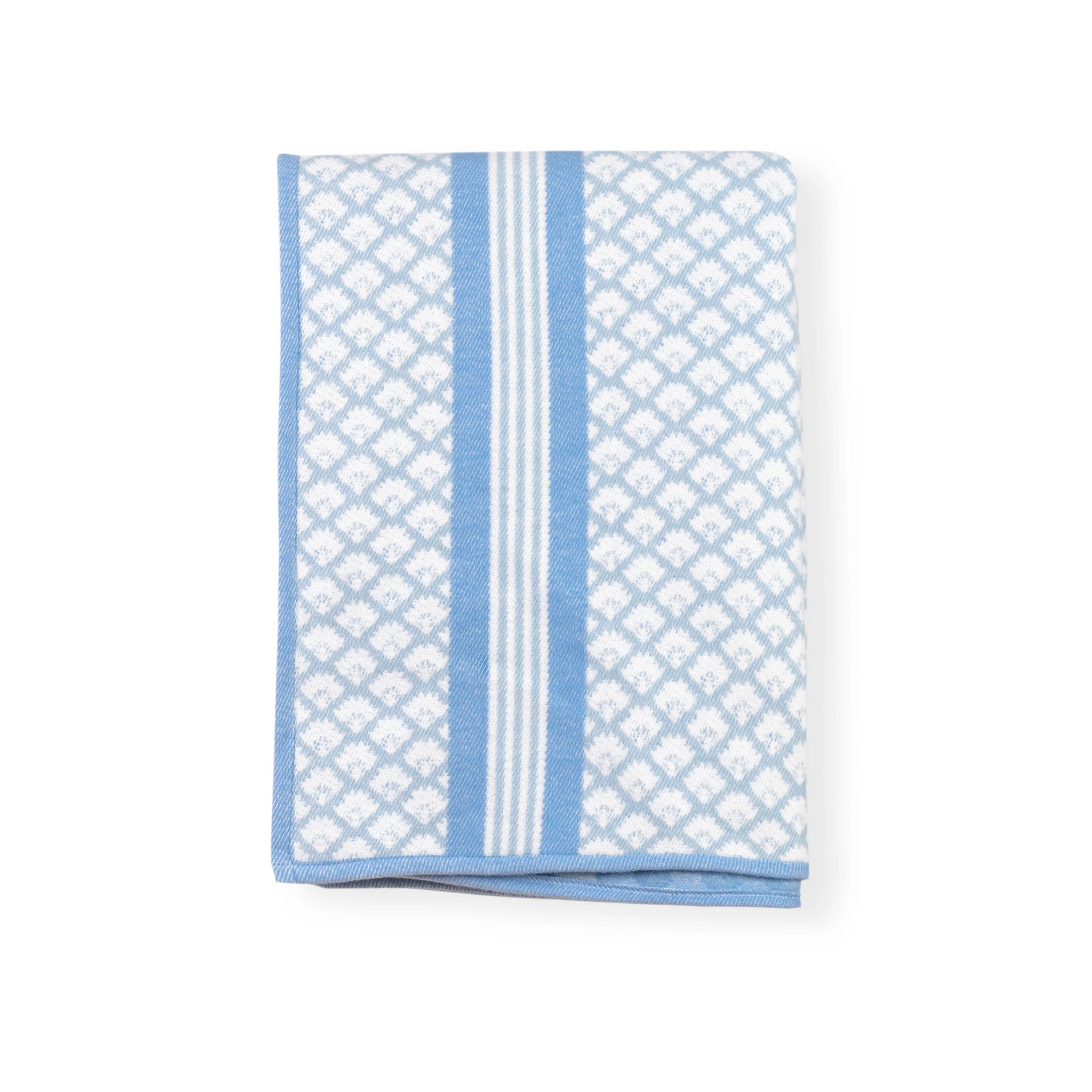 Palmira Stripes, Blue Throw Blanket, Woven Stripes and Tropical Leaves with Piping, 50 | Hofdeco