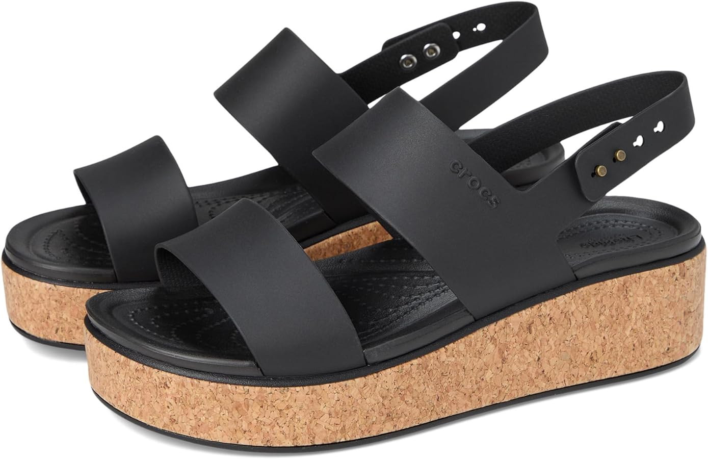 Crocs Womens Brooklyn Cork Low Wedge Platform Sandals for Women, LiteRide Comfort Black/Black 9 M... | Amazon (US)