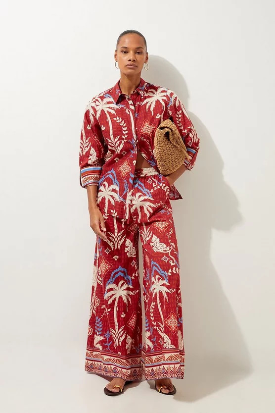 Printed Cotton Voile Beach Trousers | Karen Millen UK + IE + DE + NL