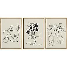 Amazon.com: SIGNLEADER Framed Canvas Print Wall Art Set Boho Nordic Flower Woman Portrait Sketch ... | Amazon (US)