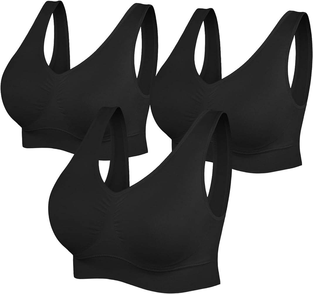 Womens Sports Bras, Yoga Comfort Seamless Stretchy Sports Bra for Women 3 Pack | Amazon (US)