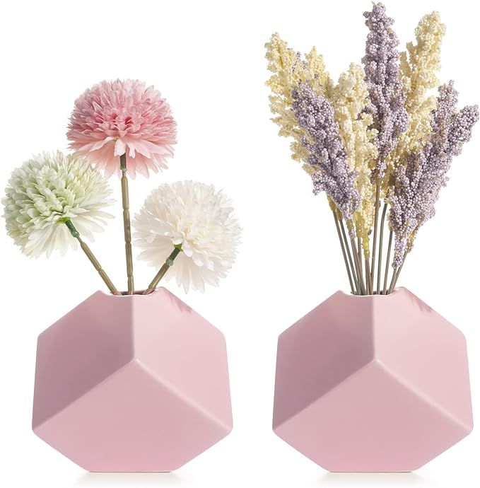 White Vases for Decor Set of 2, Ceramic Vases for Home Decor Accent, Farmhouse Vase Sets for Deco... | Amazon (US)