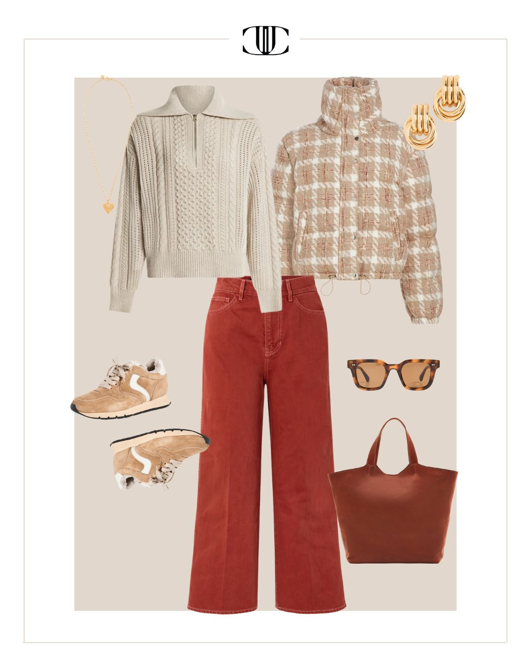 A casual fall outfit for all the sports moms out there that still want to look chic and cute. 

Fall outfits, fall shoes, casual outfit, sunglasses, gold necklace, pendant, necklace, gold earrings, leather tote bag, suede sneakers, high rise jeans, wide leg jeans, cable half zip sweater, puffer jacket 

#LTKStyleTip #LTKShoeCrush #LTKOver40