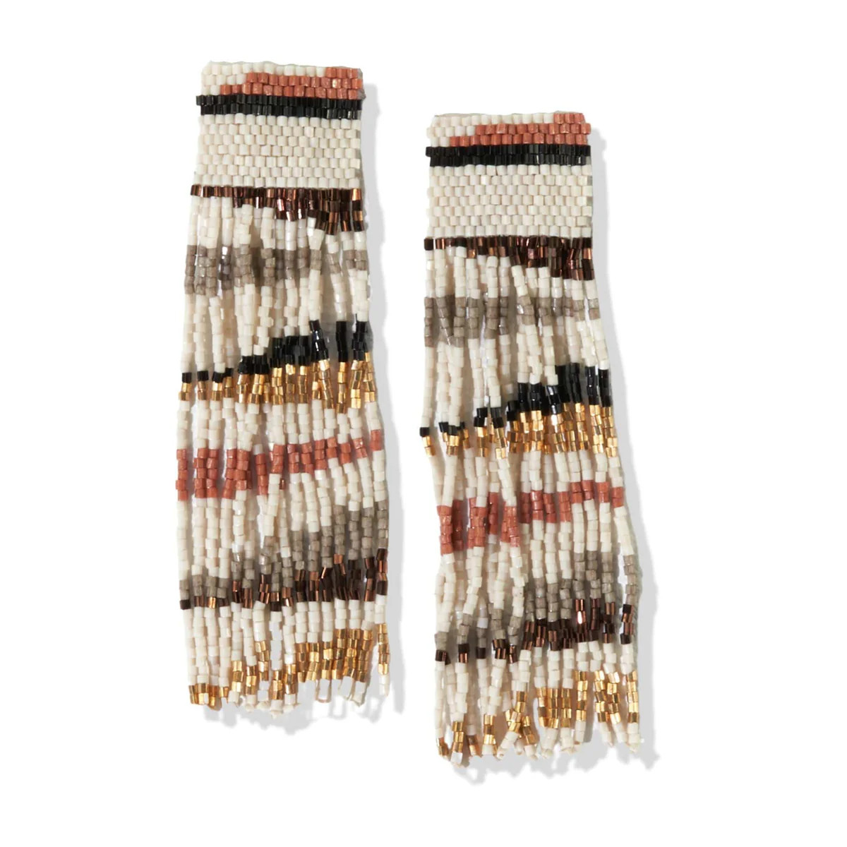Belle Angled Stripes Beaded Fringe Earrings Mixed Metallic | INK+ALLOY