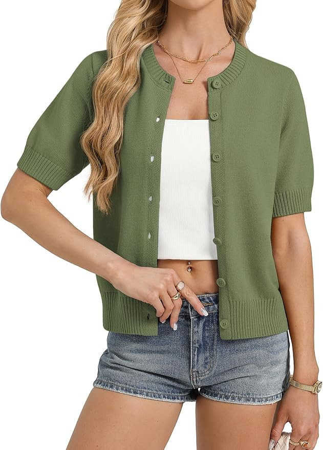 GRACE KARIN Womens Casual Short Sleeve Cardigan, Summer Button Up Sweater | 2026, Button Down, Cr... | Amazon (US)