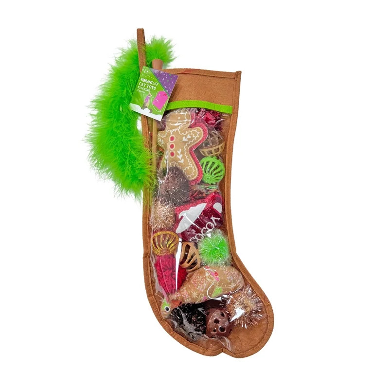 Vibrant Life Holiday 18-Piece Cat Toy Stocking Gift Set, Brown | Walmart (US)