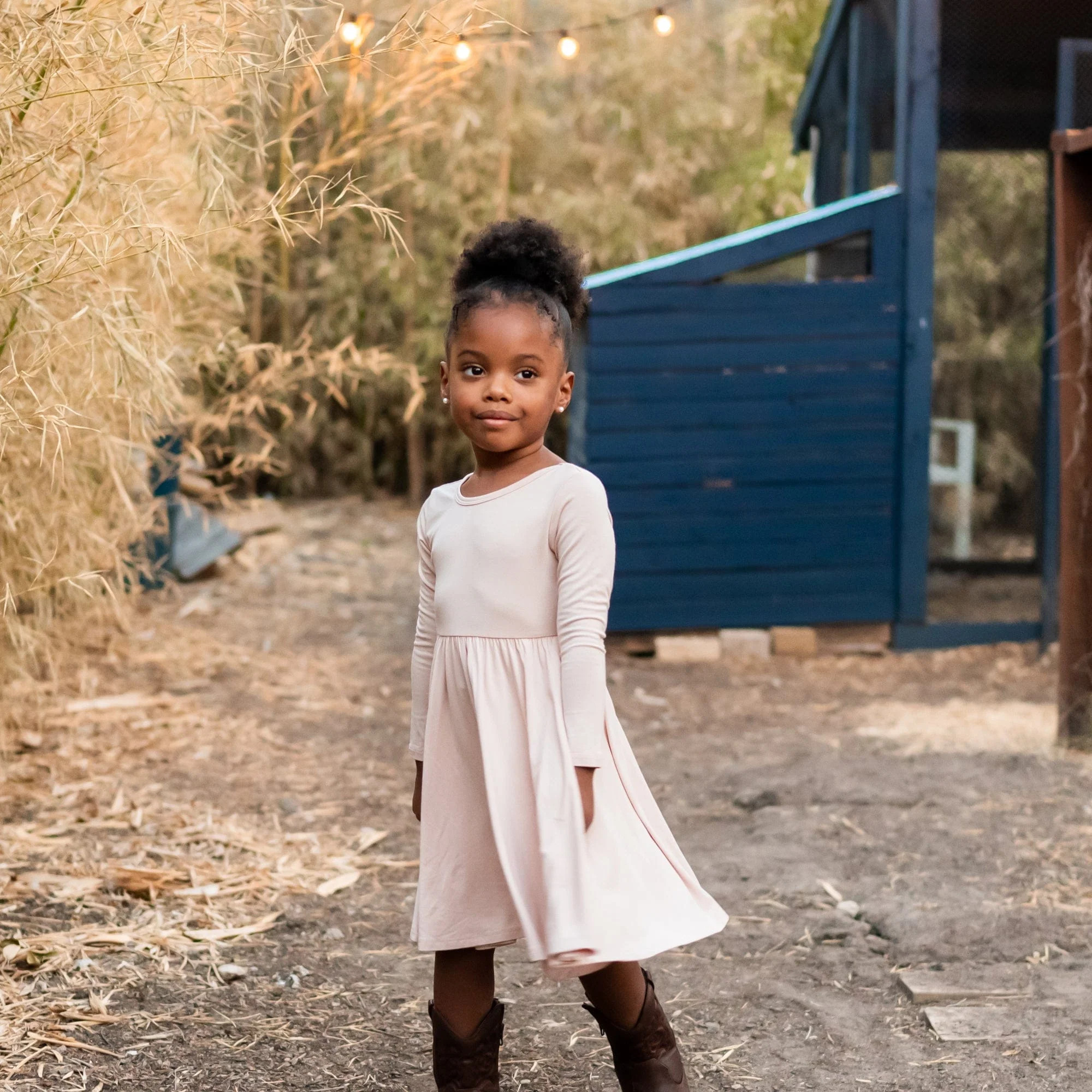 Long Sleeve Twirl Dress in Porcelain | Kyte BABY