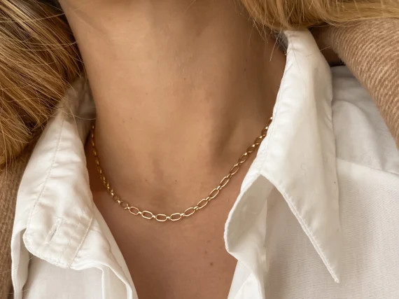 SILJA 14K Gold Filled Long Link Necklace, chunky short necklace, Handcrafted Jewelry, US made, Da... | Etsy (US)