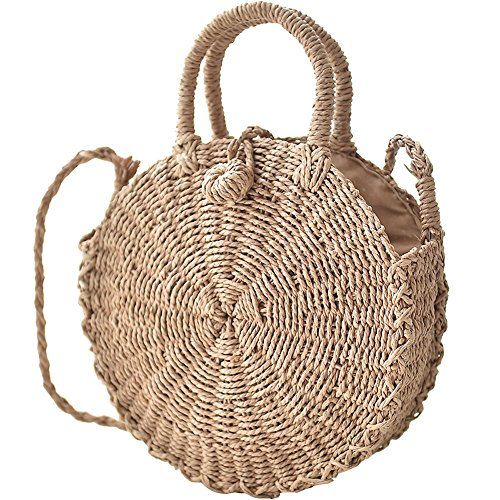 Straw Handbags for Women Beach Large Shoulder Summer Top Handle Crossbody Round Purse Ladies Woven R | Amazon (US)