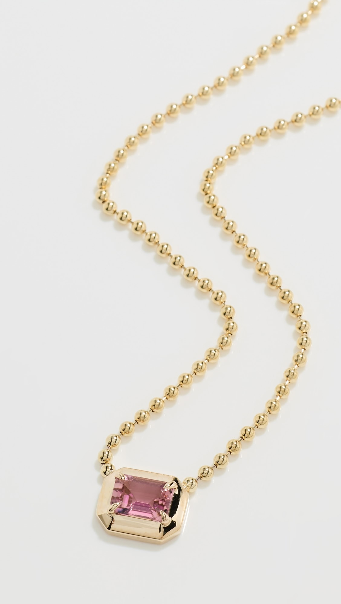 14k Gold One of A Kind Emerald Cut Pink Tourmaline Bead Chain Necklace | Shopbop
