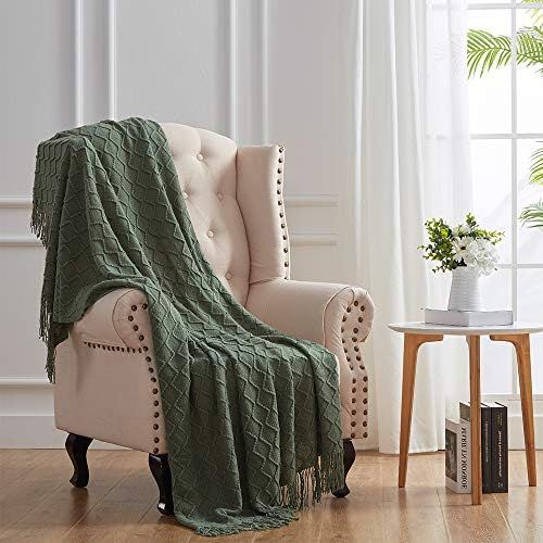 SunStyle Home Olive Green Throw Blanket for Couch 50 x 60 inches - Decorative Knitted Summer Blan... | Amazon (US)