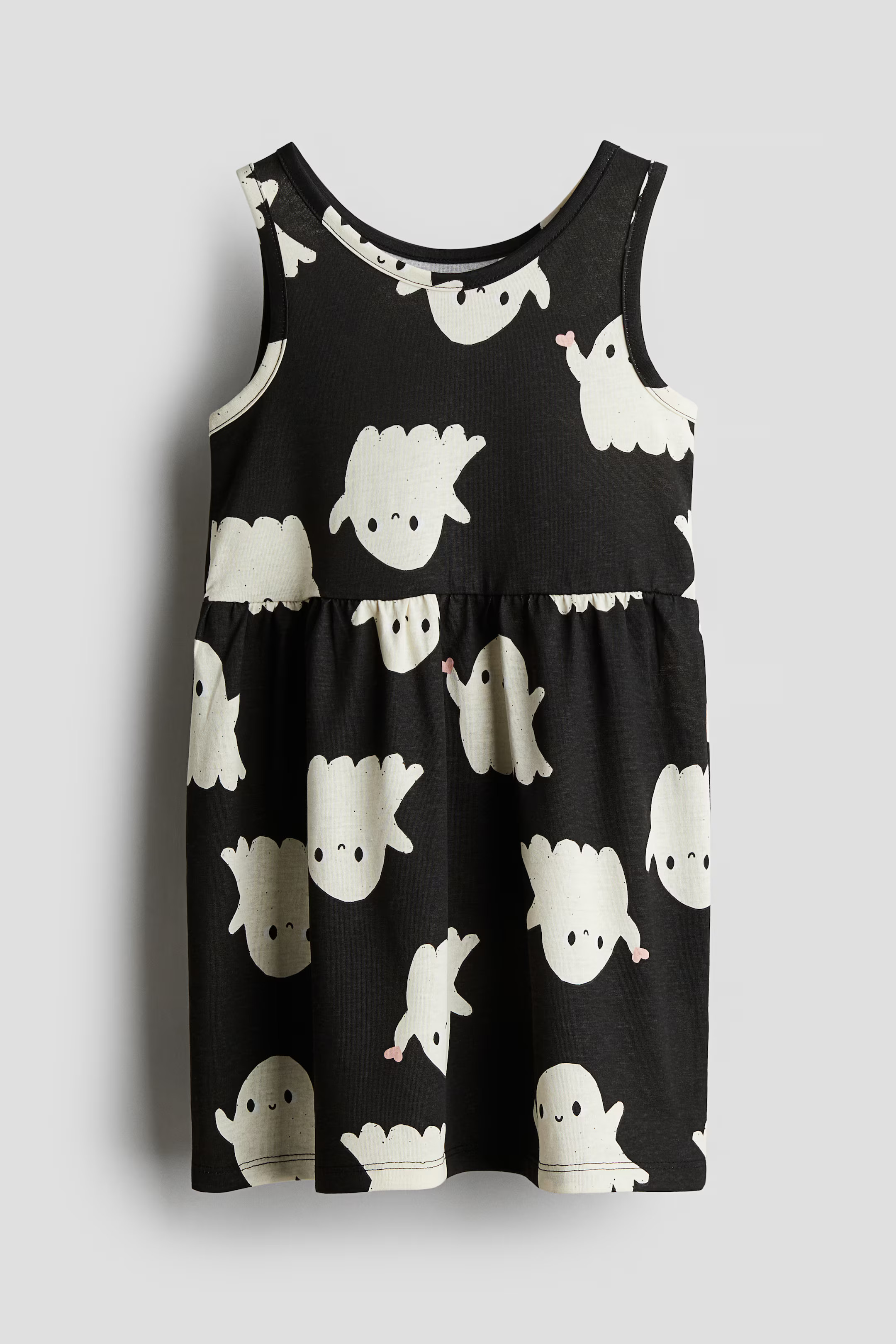 Patterned Jersey Dress - Sleeveless - Knee-length - Black/ghosts - Kids | H&M US | H&M (US + CA)