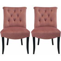 Set of 2 Chesterfield Crush Velvet Buttoned Dining Chairs, Pink - Livingandhome | ManoMano UK