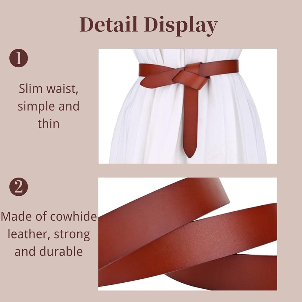 Women Fashion Knot Belt for Dress, Soft Leather Tie Waist Belt, Women Thin Waist Belt | Amazon (US)