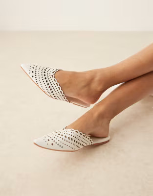 ASOS DESIGN Labyrinth cut-out pointed flat mules in white | ASOS (Global)