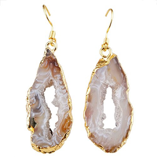 SUNYIK Natural Gemstone Quartz Geode Drusy Crystal Dangle Earrings for Women | Amazon (US)