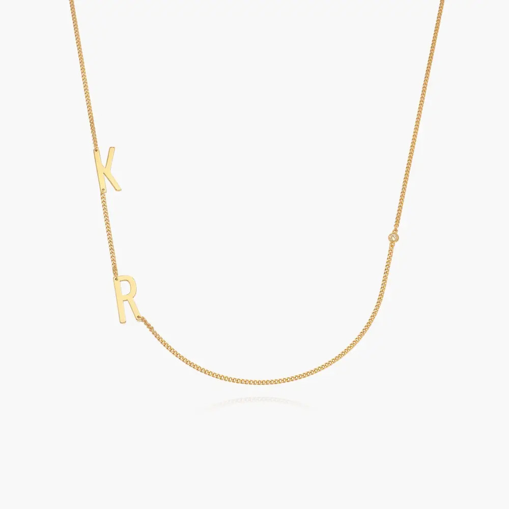 Side Initial Necklace Diamond - Gold Vermeil | Oak & Luna (US)