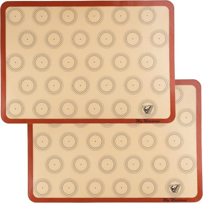 Silicone Macaron Baking Mat - Set of 2 Half Sheet (Thick & Large 11 5/8" x 16 1/2") - Non Stick S... | Amazon (US)