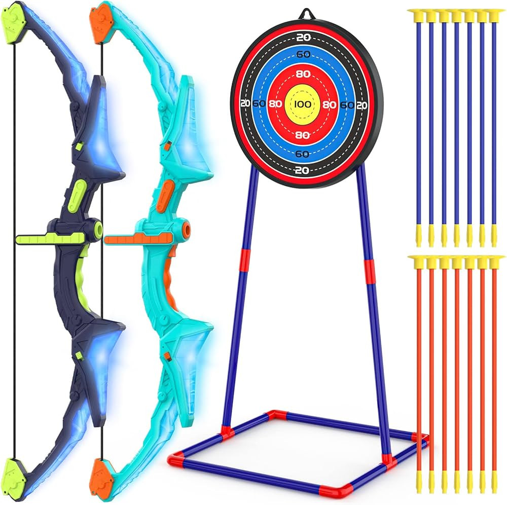2 Pack Bow and Arrow Set for Kids, Light Up Archery Set with 14 Suction Cup Arrows, Archery Targe... | Amazon (US)