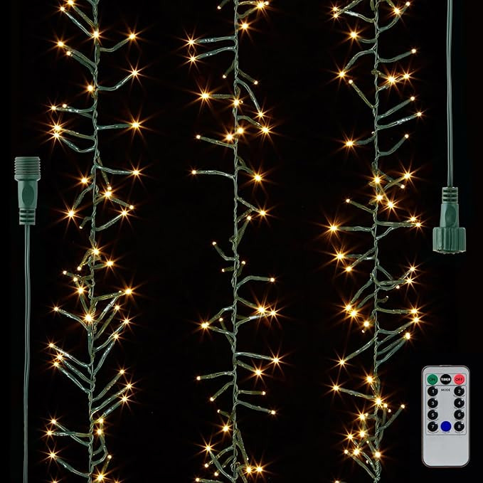 49.5' Connectable Cluster Light Garland with 1,500 Warm White LED Lights on Green Wire | Amazon (US)