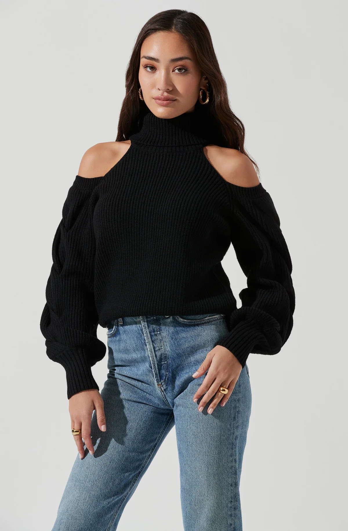 Rhoswen Cold Shoulder Cutout Turtleneck Sweater | ASTR The Label (US)