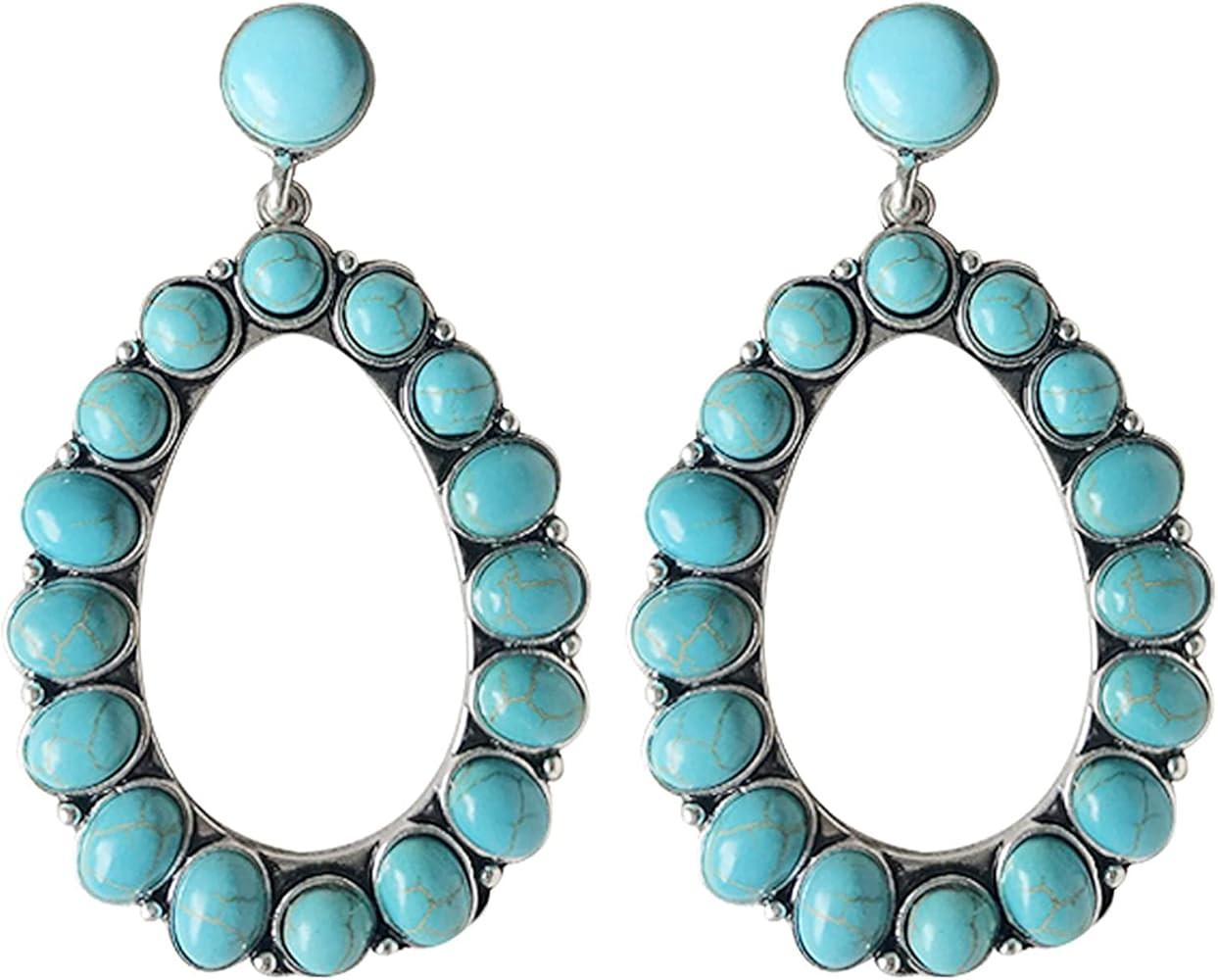 OrangeTag Turquoise Bohemian Dangle Metal Large Oval Earring | Amazon (US)