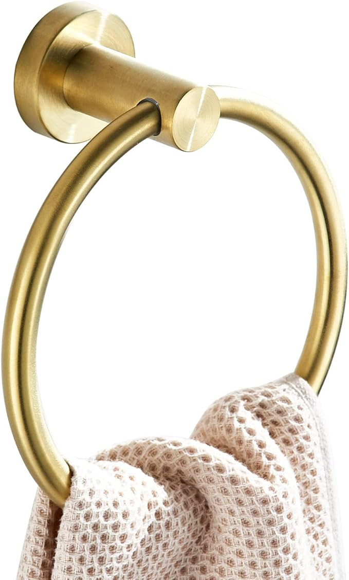 BATHSIR Gold Towel Ring, Bathroom Hand Towel Holder Wall Mount Round Brushed Gold Towel Rack Stai... | Amazon (US)