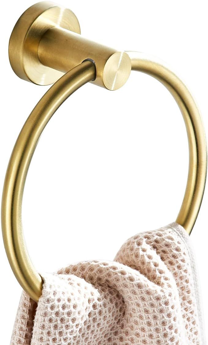 BATHSIR Gold Towel Ring, Bathroom Hand Towel Holder Wall Mount Round Brushed Gold Towel Rack Stai... | Amazon (US)