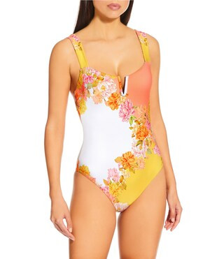 Patchwork Floral V-Wire One Piece Swimsuit | Dillard's