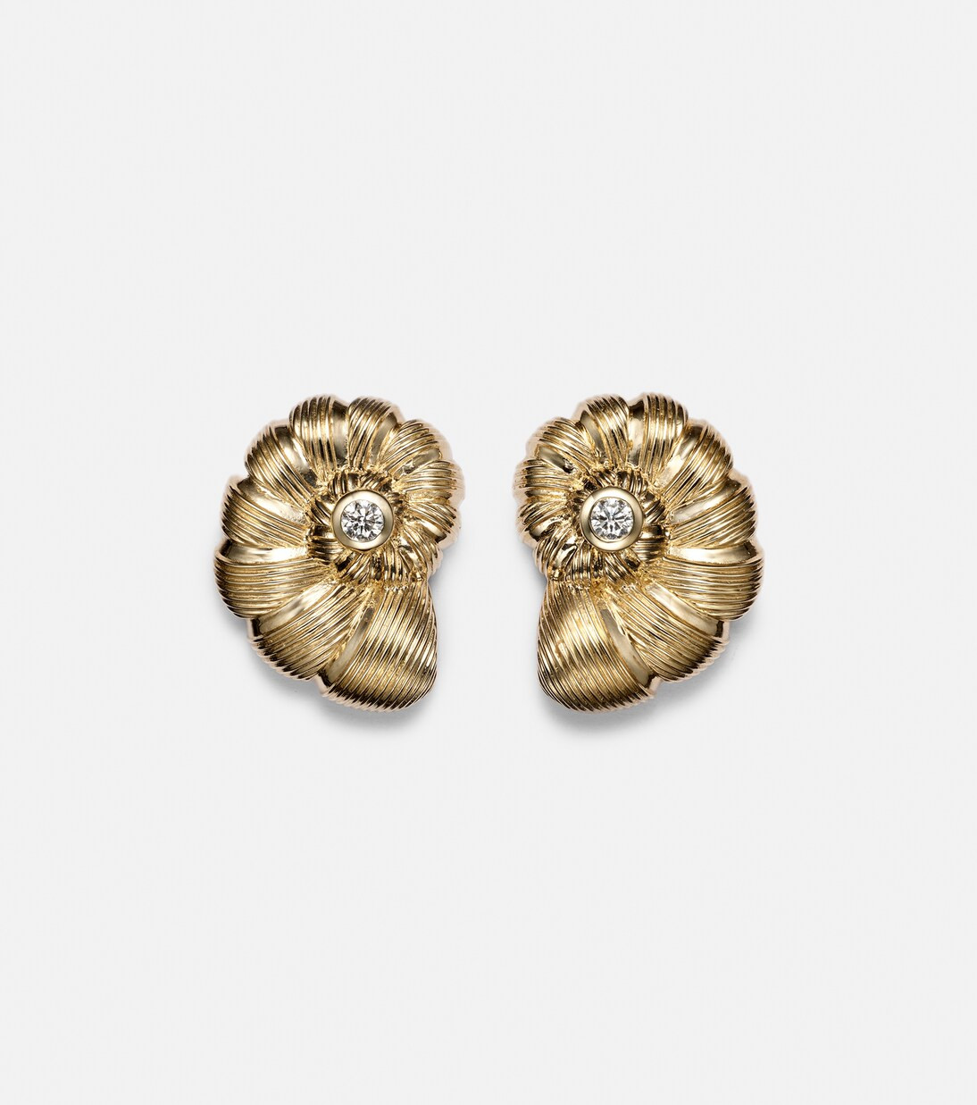 Large Nautilus Shell 14kt gold earrings with diamonds | Mytheresa (US/CA)