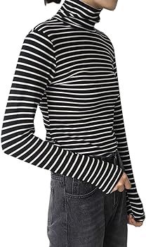 LRT Womens Slim Fit Striped Shirts Turtle Neck Blouses | Amazon (US)