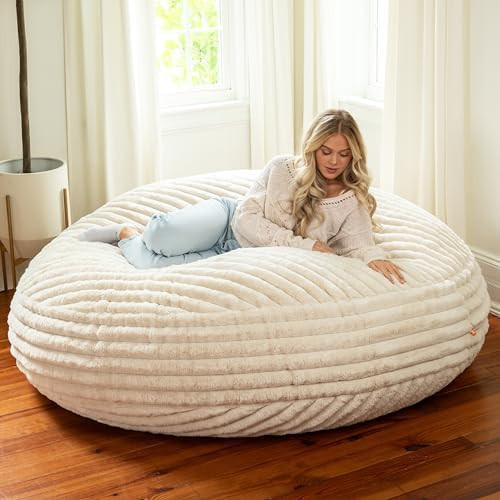 Jaxx 6 Foot Cocoon - Large Bean Bag Chair for Adults, Premium Luxe Faux Fur - Mondo Ivory | Amazon (US)