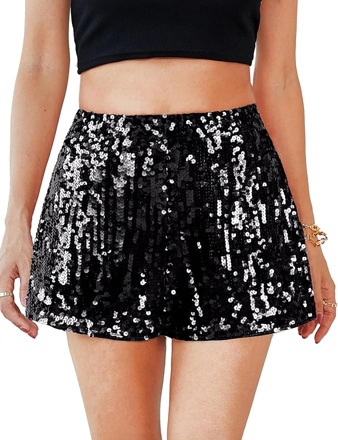 MANER Women's Sequin Shorts Sparkly Stretchy Night Out Party High Waisted Shorts | Amazon (US)