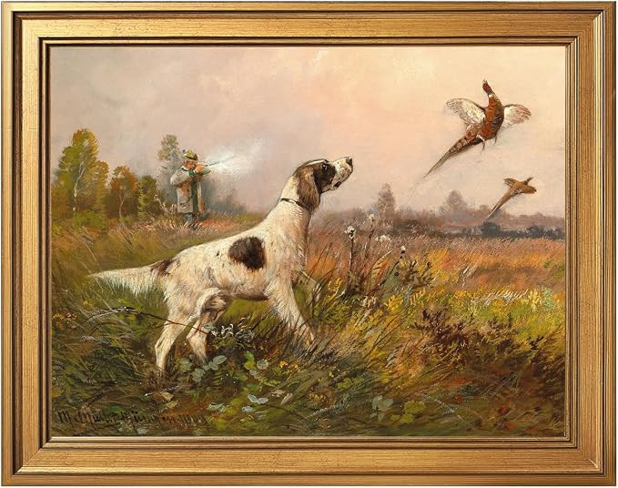 Vintage Framed Hunting Dog and Pheasant Scene Wall Art Canvas Print Oil Paintings Reproduction Ru... | Amazon (US)