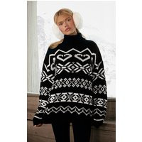 PRETTYLITTLETHING SKI Fairisle Roll Neck Knitted Oversized Sweater | PrettyLittleThing US