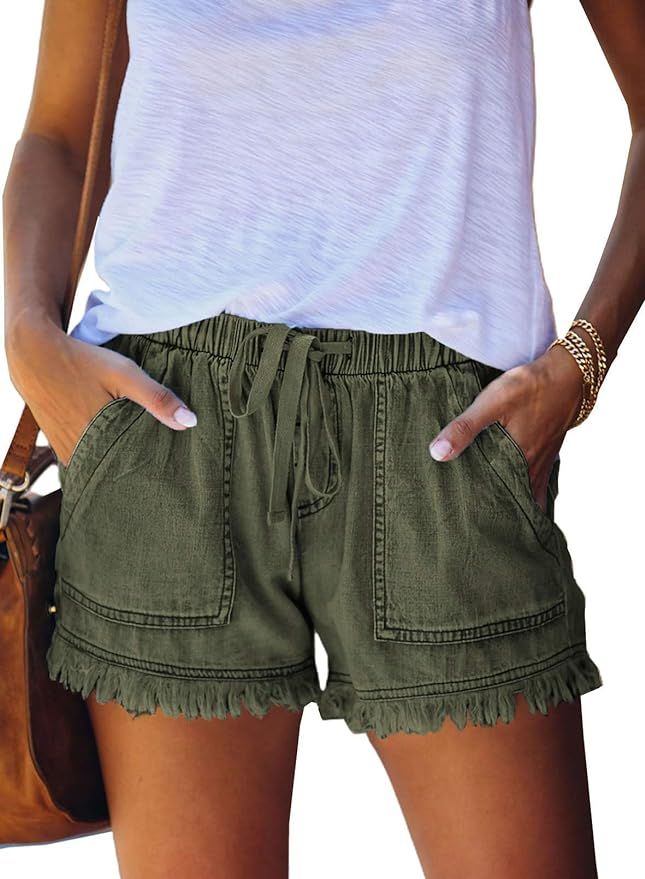 FEKOAFE Women Comfy Drawstring Casual High Waist Denim Shorts with Pockets | Amazon (US)