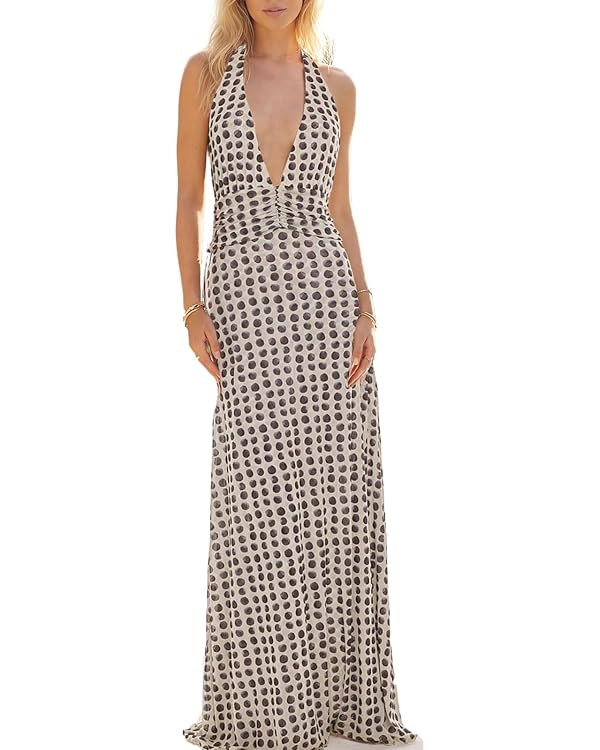 Y2k Womens Boho Floral Print Spaghetti Strap Maxi Bodycon Dress Summer Backless Dresses Beach Vac... | Amazon (US)