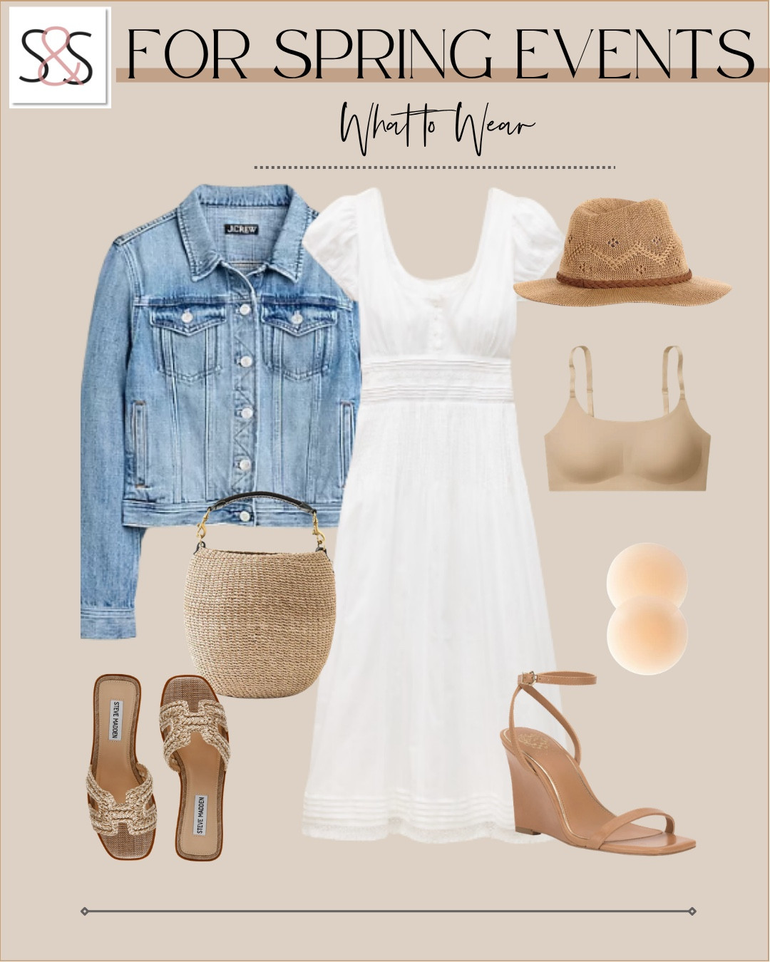 This is my go to spring event outfit when I want to look put together but still feel comfortable.

spring event outfit, white dress outfit, denim jacket outfit, casual dress outfit, spring outfit ideas, brunch outfit, baby shower outfit, neutral accessories, wedge sandals, raffia bag, straw hat, effortless style

#LTKTravel #LTKSeasonal #LTKOver40
