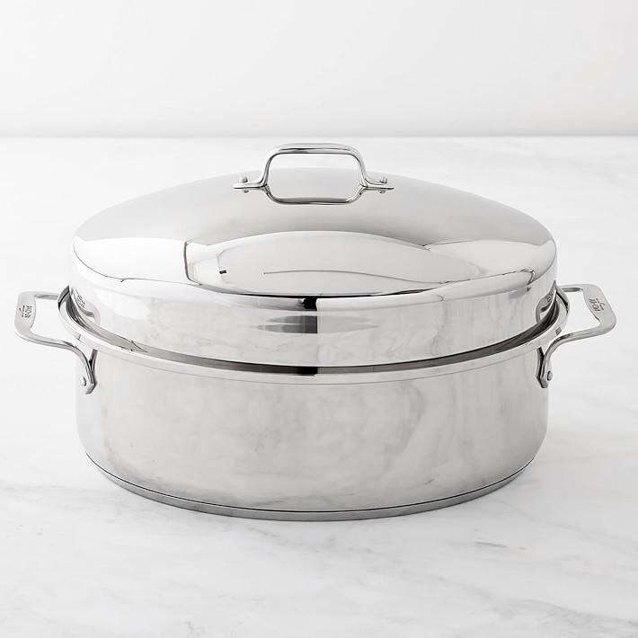 All Clad Stainless-Steel Covered Oval Roasting Pan with Rack | Williams-Sonoma