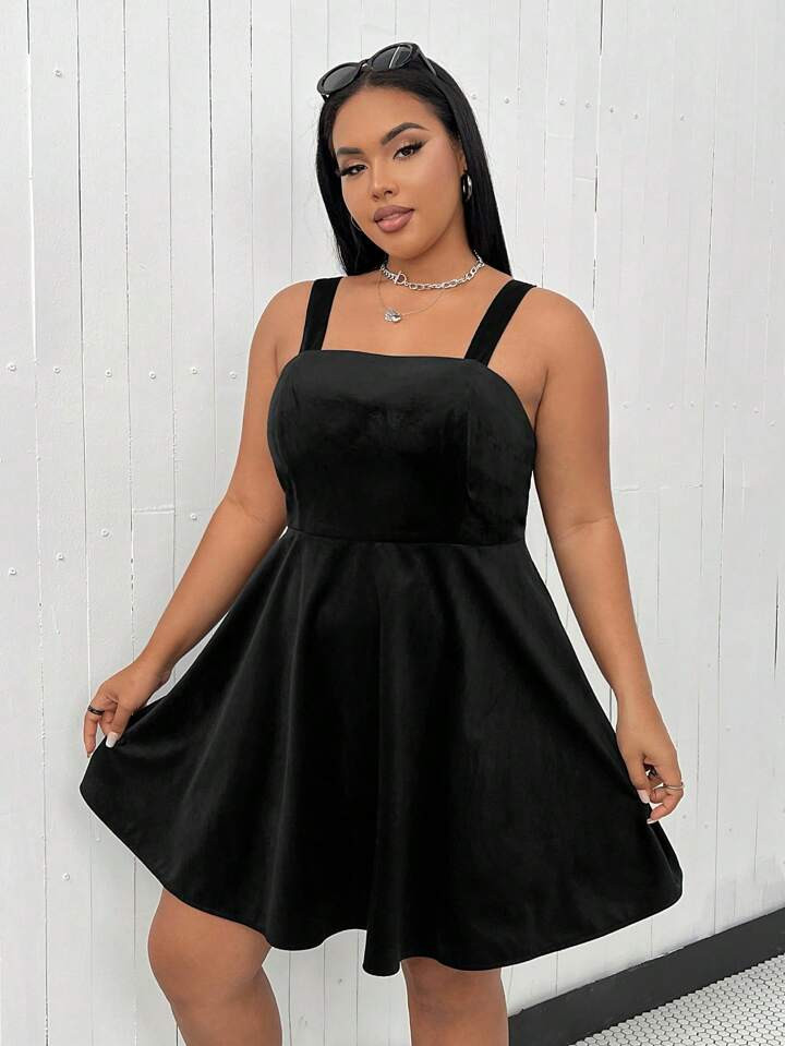 SHEIN Qutie Plus Solid Velvet Cami Dress | SHEIN
