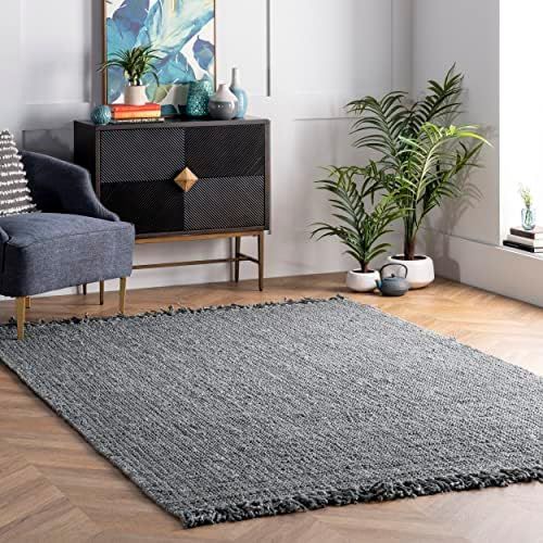 nuLOOM Hand Woven Chunky Natural Jute Farmhouse Area Rug, 5 ft x 7 ft 6 in, Grey | Amazon (US)