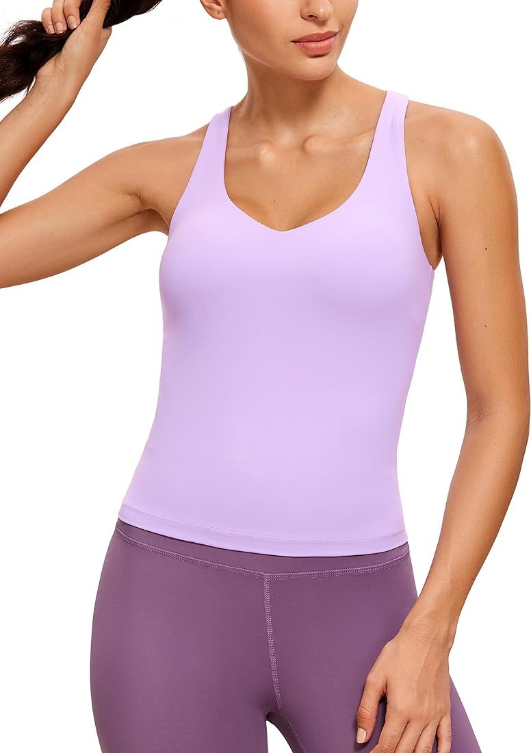 CRZ YOGA Butterluxe Womens V Neck Workout Tank Tops with Built in Bras - Sleeveless Padded Racerb... | Amazon (US)