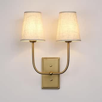 JIMUBEAM Vintage 2-Lights Wall Sconces with Funnel Linen Fabric Shades, Double Head Bathroom Vani... | Amazon (US)