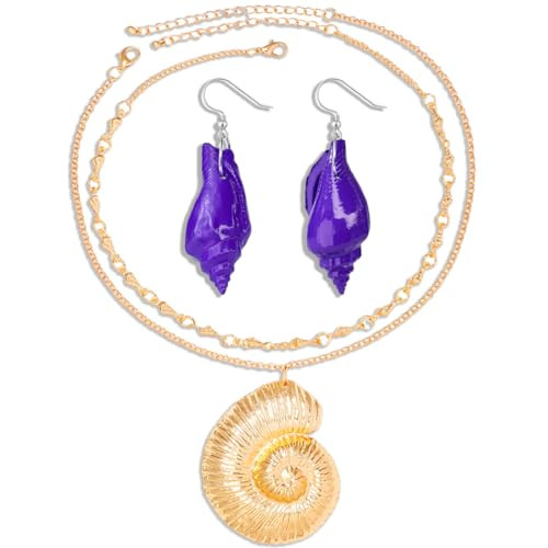 INLOLLY Gold Conch Shell Necklace Purple Shell Earrings Set, Ursula Jewelry Set for Women - Ursula Necklace Ursula Earrings, Ursula Accessories for Halloween Ursula Costume Women Cosplay Party | Amazon (US)