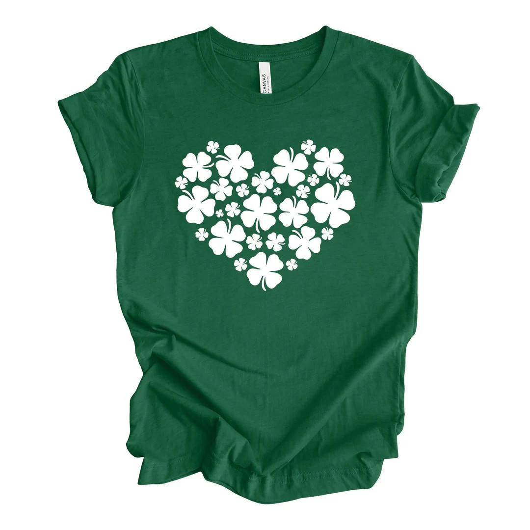 St Patrick's Day, Four Leaf Clovers, Cute Shamrocks in Heart Design, Premium Unisex Tee, 3 Color ... | Etsy (US)